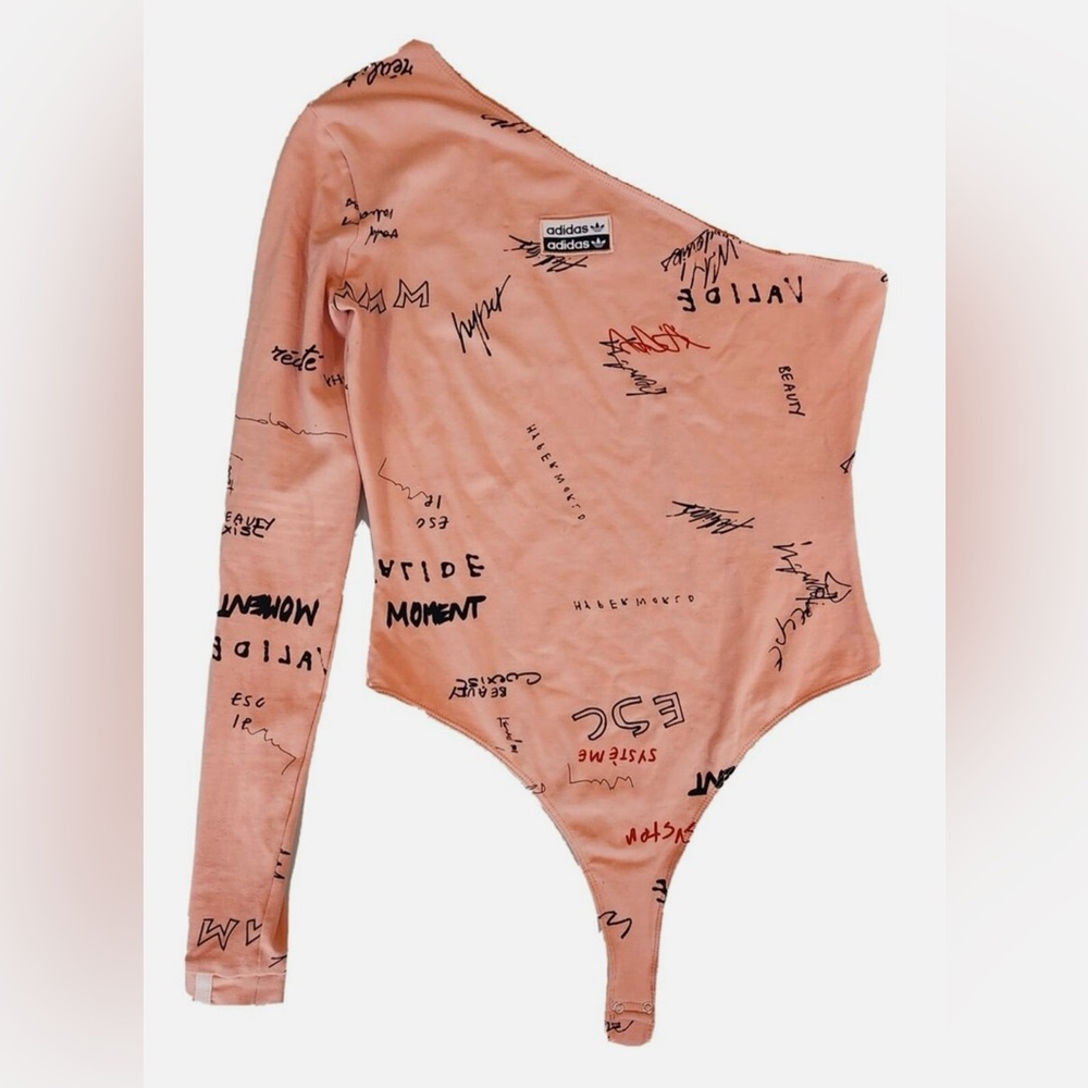 Adidas Originals Bodysuit Lettering One Shoulder Peach Pink Valide Hyperwear